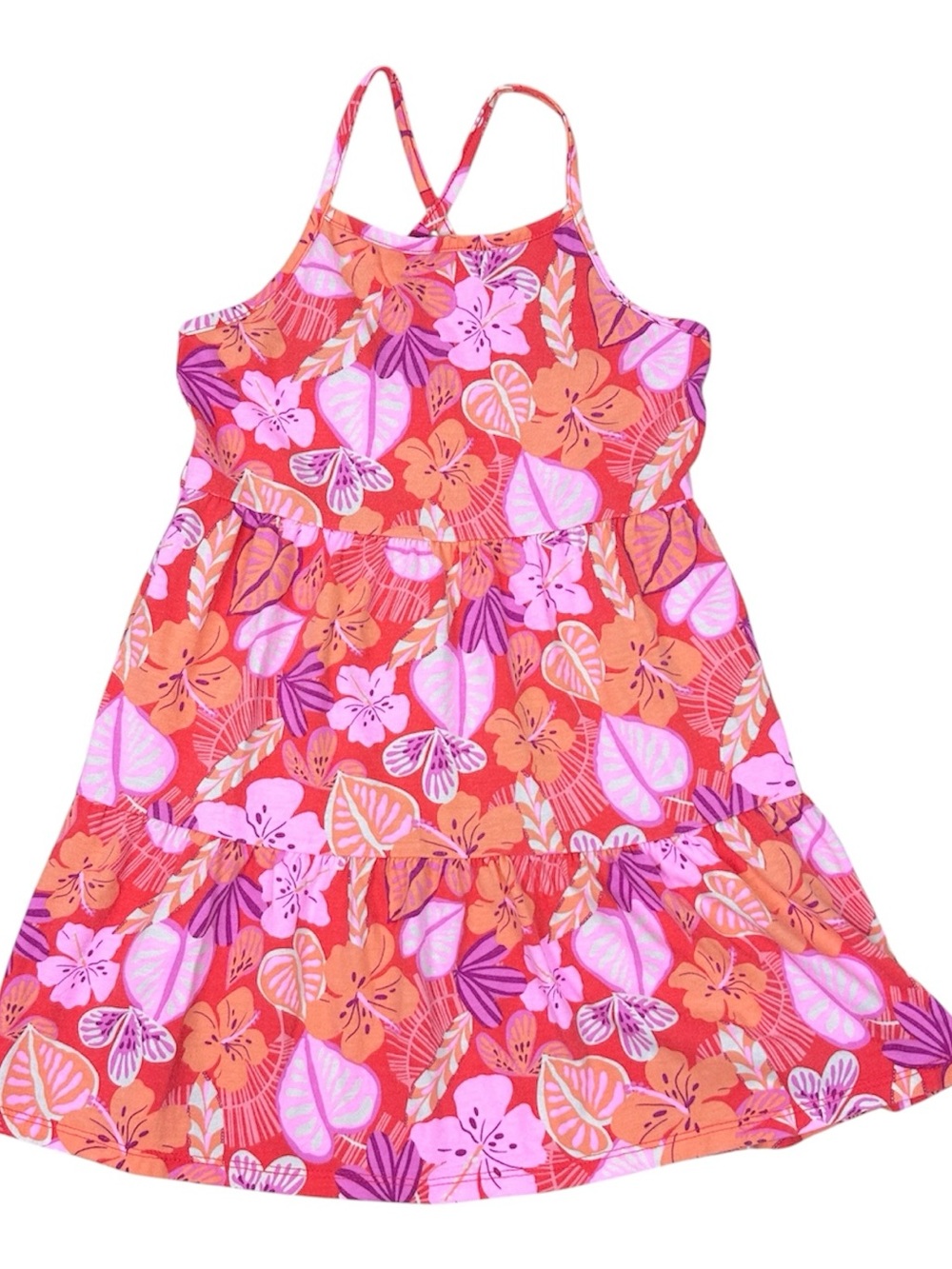 Cat & Jack Girls Bright Pink and Orange Floral Tiered Sundress